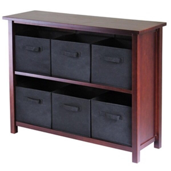 Doba-Bnt Verona 2 Section W Storage Shelf with 6 Foldable Baskets - Walnut and Black - SA143706