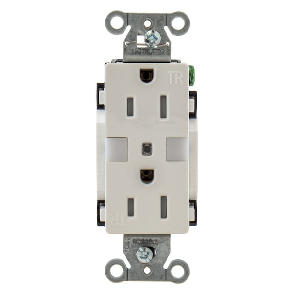 Hubbell Receptacle, 15 A Amps, 125V AC, Flush Mount, Decorator Duplex Outlet, 5-15R, White - DR15NLWH