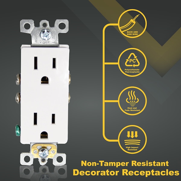 Faith Non-Tamper-Resistant Outlet, 15A 125V Decorator Receptacles, UL-Listed, White, 10PK - SSRE1-WH-10