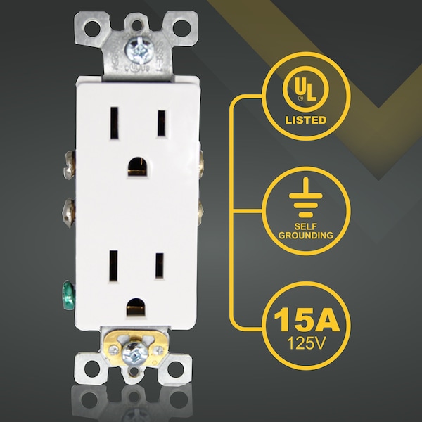 Faith Non-Tamper-Resistant Outlet, 15A 125V Decorator Receptacles, UL-Listed, White, 10PK - SSRE1-WH-10