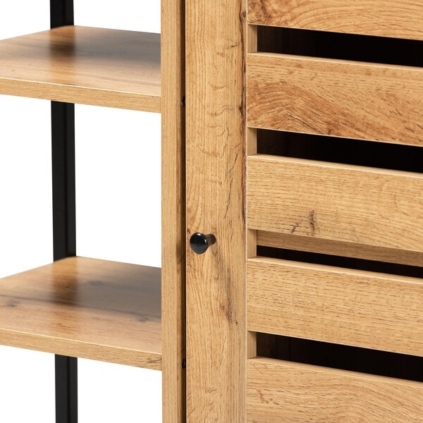 Baxton Studio Vander Contemporary Oak Brown Finished Wood and Black Metal 1-Door Shoe Storage Cabinet - 189-11751-ZORO