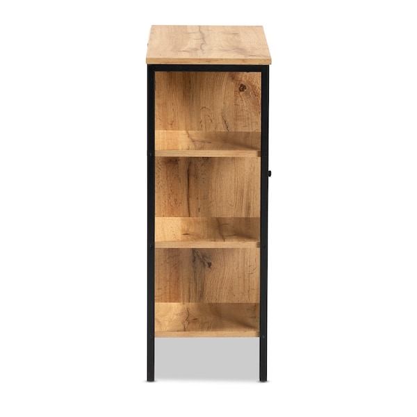 Baxton Studio Vander Contemporary Oak Brown Finished Wood and Black Metal 1-Door Shoe Storage Cabinet - 189-11751-ZORO
