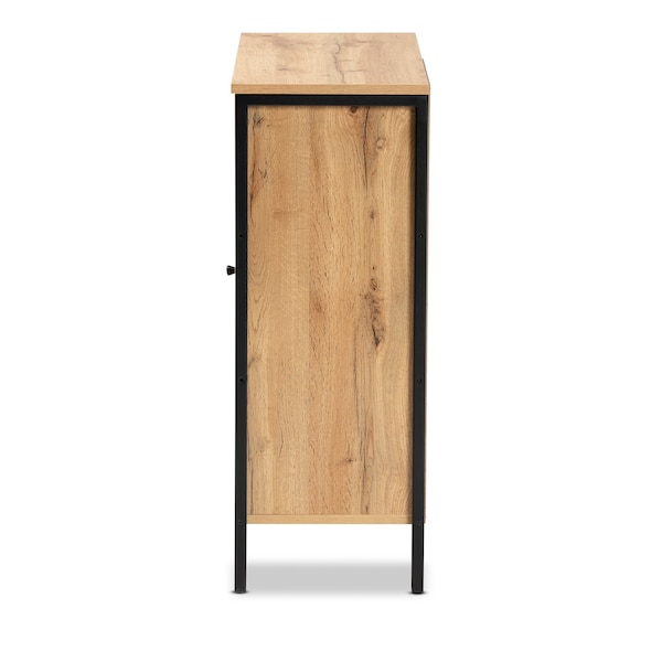 Baxton Studio Vander Contemporary Oak Brown Finished Wood and Black Metal 1-Door Shoe Storage Cabinet - 189-11751-ZORO