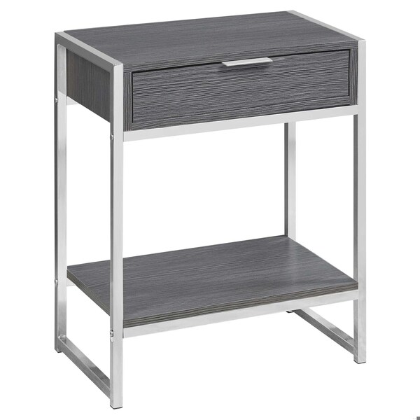 Homeroots 24 in. Grey Particle BoardMDF & Chrome Metal Accent Table - 333230