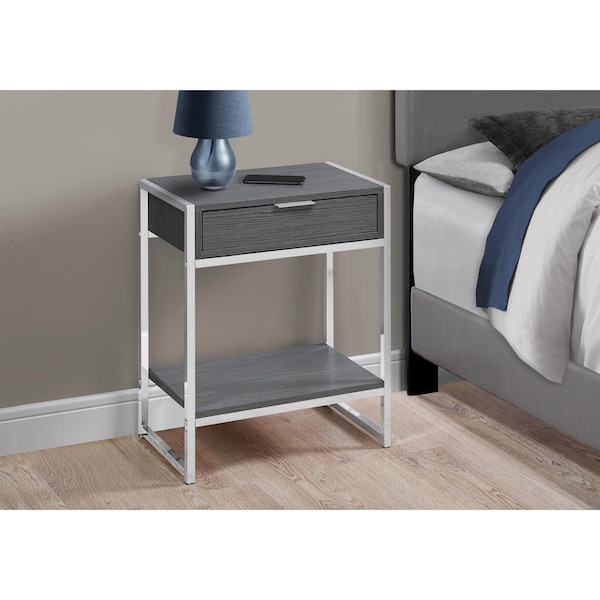 Homeroots 24 in. Grey Particle BoardMDF & Chrome Metal Accent Table - 333230