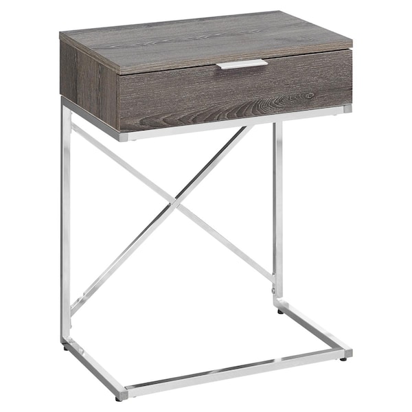 Daphnes Dinnette 24 in. Dark Taupe & Chrome Metal Accent Table - DA3071185