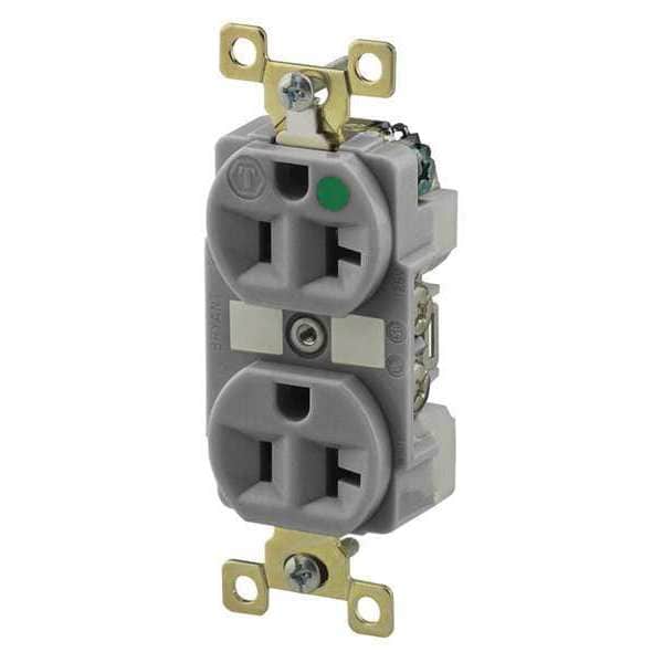 Zoro Select Receptacle, 20 A Amps, 125V AC, Flush Mount, Standard Duplex Outlet, 5-20R, Gray - BRY8300GRY