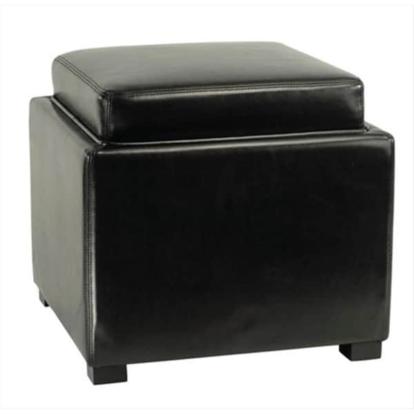 Safavieh Black Square Storage Tray Ottoman Black And Black Leather - HUD4006B