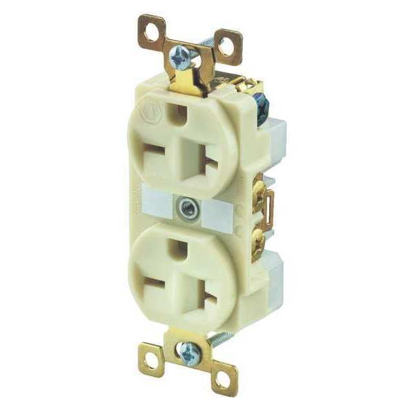 Zoro Select Receptacle, 20 A Amps, 250V AC, Flush Mount, Standard Duplex Outlet, 6-20R, Ivory - BRY5462I