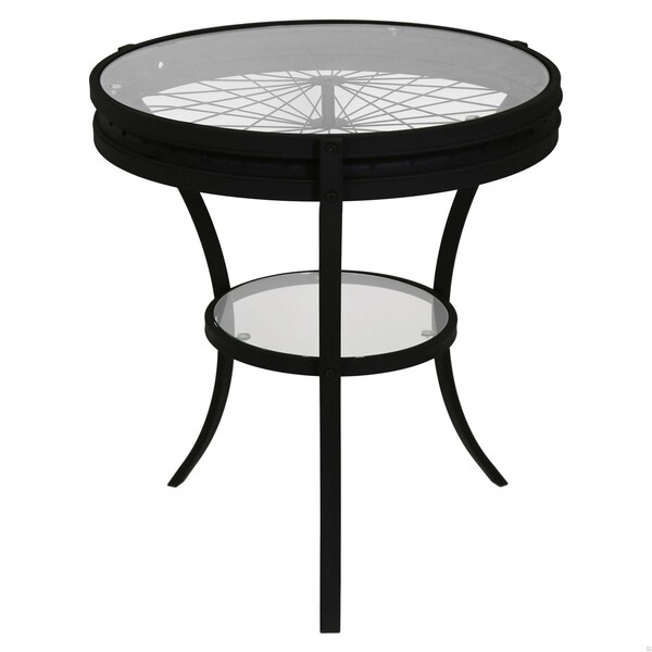 Homeroots 22 in. dia. & Black Accent Table with Tempered Glass - 332738