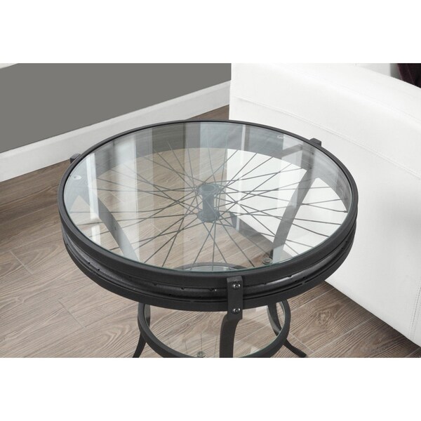 Homeroots 22 in. dia. & Black Accent Table with Tempered Glass - 332738