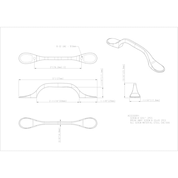 Elements By Hardware Resources 3" Center-to-Center Brushed Oil Rubbed Bronze Kenner Cabinet Pull - 254-3DBAC