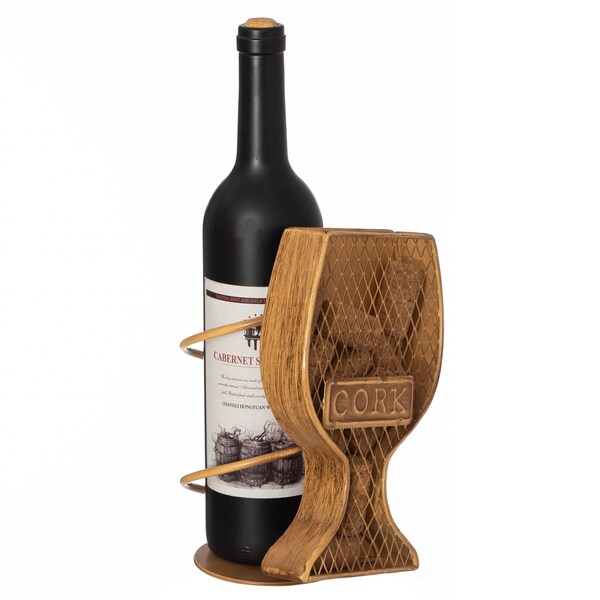 Vintiquewise Decorative Metal Goblet Shape Wine Bottle and Cork Holder A Unique Home Decor Piece and - QI004682