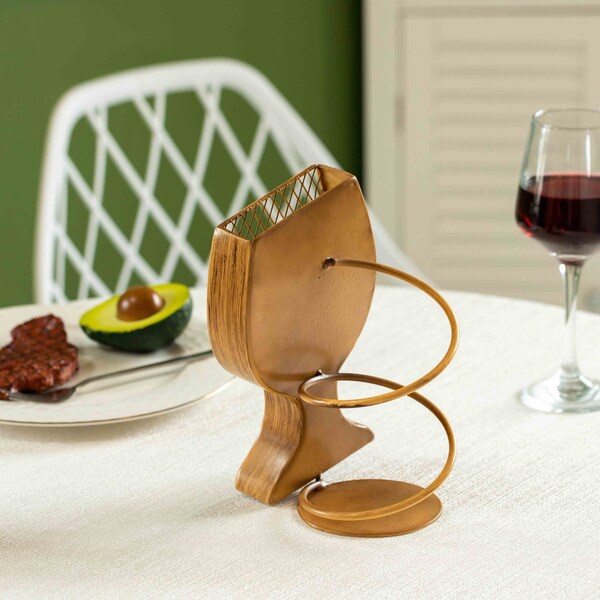 Vintiquewise Decorative Metal Goblet Shape Wine Bottle and Cork Holder A Unique Home Decor Piece and - QI004682