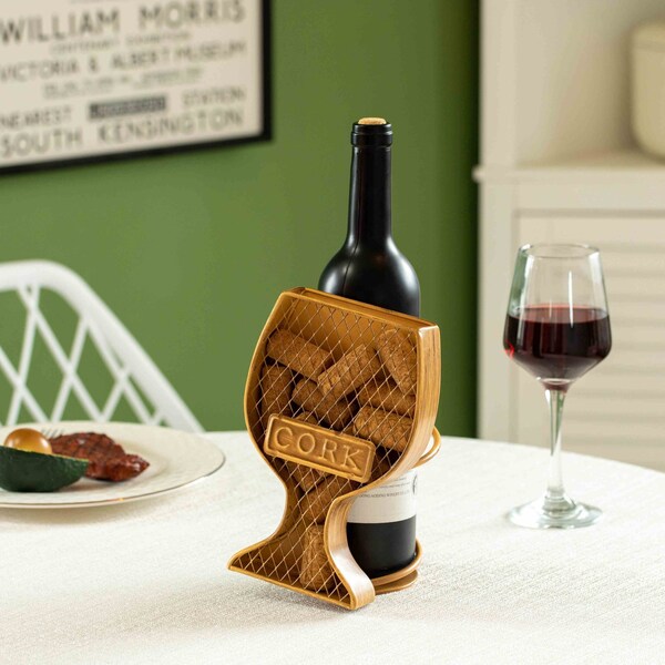 Vintiquewise Decorative Metal Goblet Shape Wine Bottle and Cork Holder A Unique Home Decor Piece and - QI004682