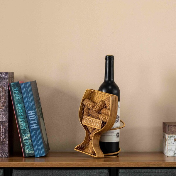 Vintiquewise Decorative Metal Goblet Shape Wine Bottle and Cork Holder A Unique Home Decor Piece and - QI004682