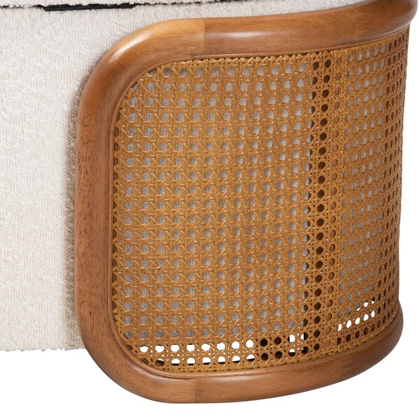 Baxton Studio Basira Japandi Cream Boucle Fabric Storage Bench with Woven Rattan - 241-13558-ZORO