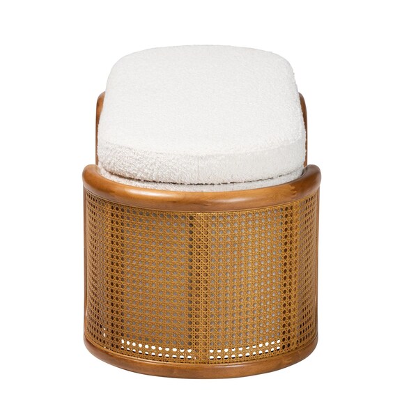 Baxton Studio Basira Japandi Cream Boucle Fabric Storage Bench with Woven Rattan - 241-13558-ZORO