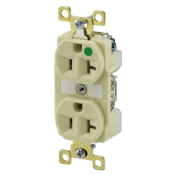 Bryant Receptacle, Duplex, Hospital Grade, 20A 125V, 2-Pole 3-Wire Grounding, 5-20R, Ivory - BRY8300I