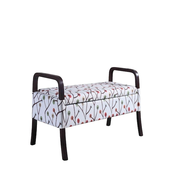 Homeroots Modern Harvest Neutrals Wooden Storage Bench with Handles; Red & White - 469439
