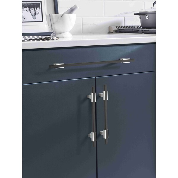 Amerock Urbanite 10-1/16 in 256 mm Center-to-Center Polished Chrome/Brushed Matte Black Cabinet Pull - BP77825626BMB