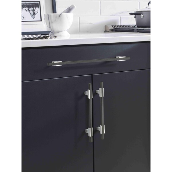 Amerock Urbanite 10-1/16 in 256 mm Center-to-Center Polished Chrome/Brushed Matte Black Cabinet Pull - BP77825626BMB