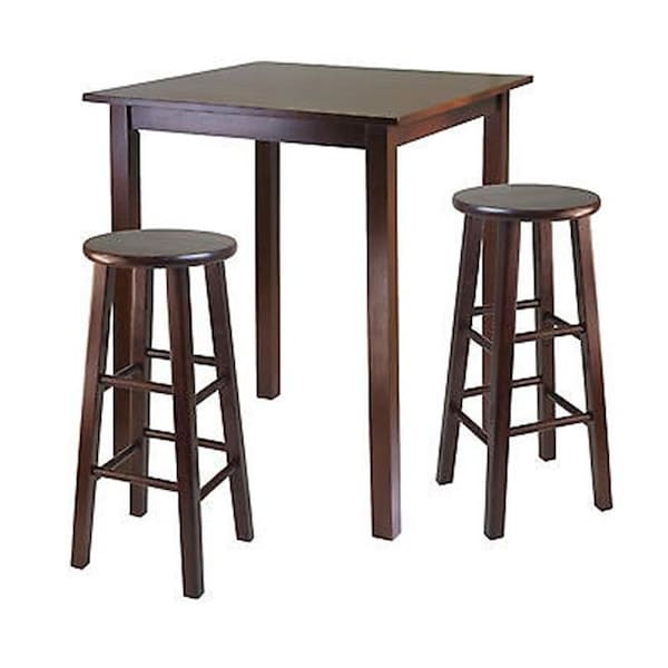 Winsome Trading Winsome Trading 94342 3-Pc Breakfast Table with 2 Square Leg Stools - Antique Walnut - 94342