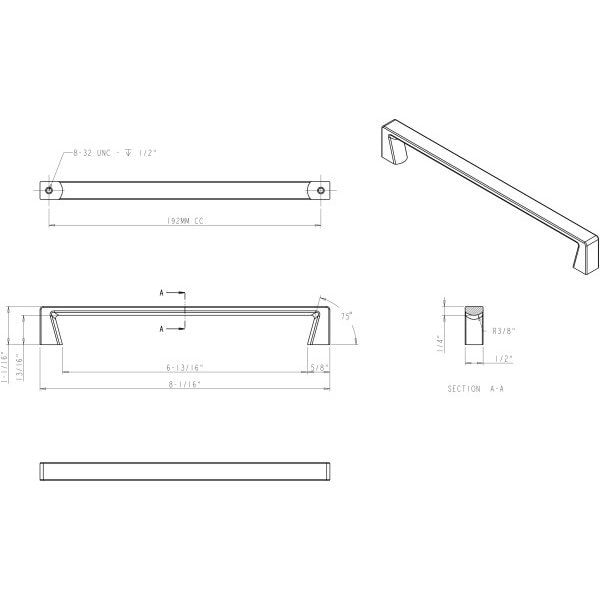 Jeffrey Alexander 192 mm Center-to-Center Polished Chrome Square Boswell Cabinet Pull - 177-192PC