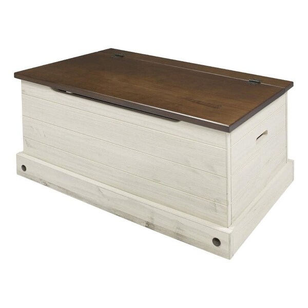 Muebles 35.43 x 17.52 x 18.9 in. Cottage Series Wood Storage Trunk, Distressed White - MU3322195