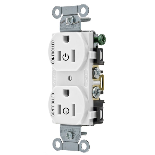 Hubbell Wiring Device-Kellems Straight Blade Devices, Receptacles, Duplex, Load Controlled, 15A 125V, 2-Pole 3-Wire Grounding, 5-15R, Back and Side Wired, White - BR15C2WHI