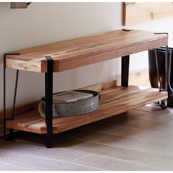 Alaterre Furniture Ryegate Natural Live Edge Solid Wood with Metal 48" Bench, Natural - AWCC0420