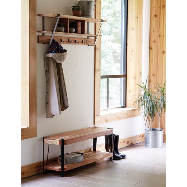 Alaterre Furniture Ryegate Natural Live Edge Solid Wood with Metal 48" Bench, Natural - AWCC0420