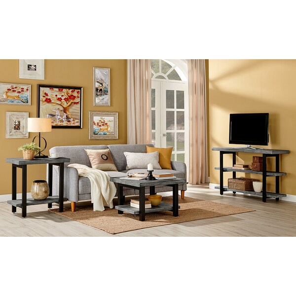 Alaterre Furniture Pomona 27" Metal and Wood Square Coffee Table, Slate Gray - AMBA13SG