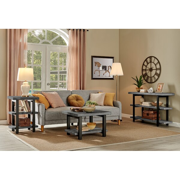 Alaterre Furniture Pomona 27" Metal and Wood Square Coffee Table, Slate Gray - AMBA13SG