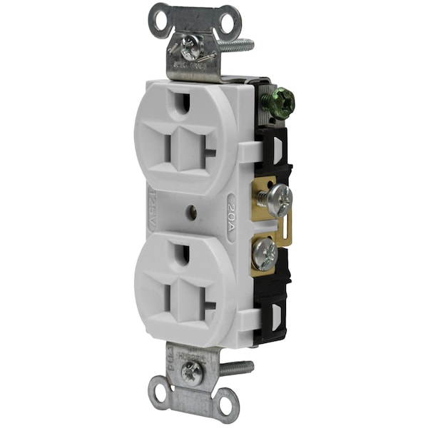 Hubbell Wiring Device-Kellems Straight Blade Devices, Receptacles, Duplex, Commercial Grade, 2-Pole 3-Wire Grounding, 20A 125V, 5-20R, Office White, Single Pac k - CRF20OW