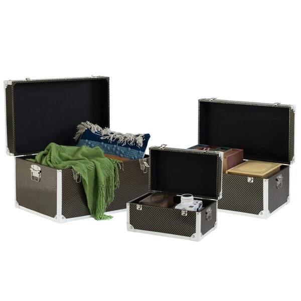 Paisaje 13 x 23.25 x 14 in. Faux Leather Storage Trunk, Black - Set of 3 - PA2641657