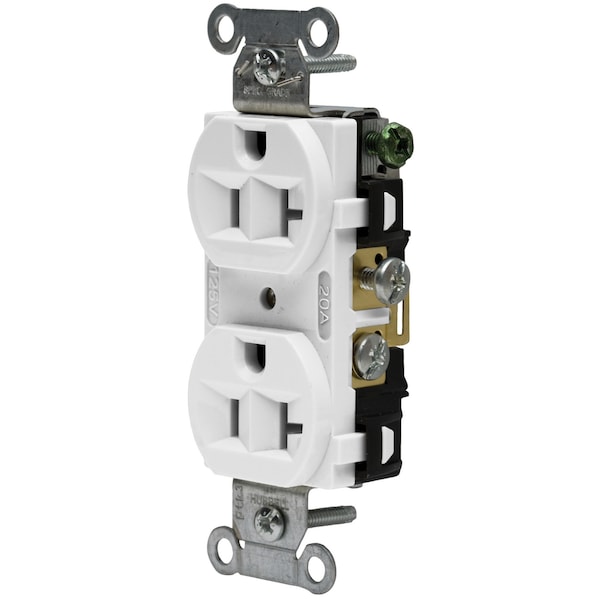 Hubbell Wiring Device-Kellems Straight Blade Devices, Receptacles, Duplex, Commercial Grade, 2-Pole 3-Wire Grounding, 20A 125V, 5-20R, White, Single Pack - CRF20WHI