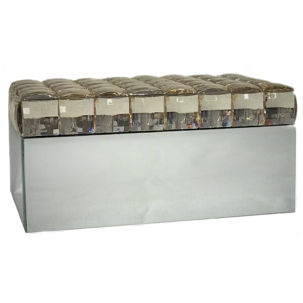 Jiallo Diamond Crystal Beaded Champagne Color Mirror Jewelry Box - 33017