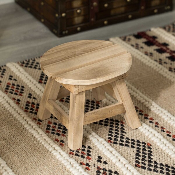 Vintiquewise Decorative Antique Wood Style Natural Wooden Accent Stool for Indoor and Outdoor - QI004290