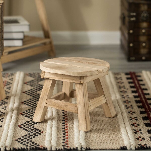 Vintiquewise Decorative Antique Wood Style Natural Wooden Accent Stool for Indoor and Outdoor - QI004290