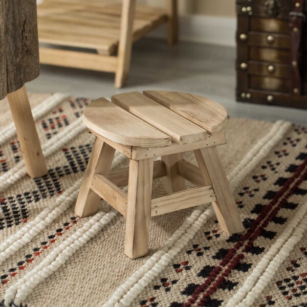 Vintiquewise Decorative Antique Wood Style Natural Wooden Accent Stool for Indoor and Outdoor - QI004290