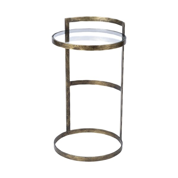 Homeroots Round Glass Top Accent Table with Gold Metal Frame - 380690