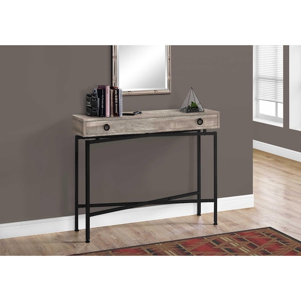 Homeroots 32.5 in. Taupe Reclaimed Wood Particle Board Accent Table with Black Legs - 333211