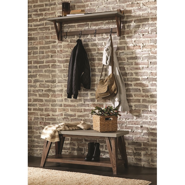 Alaterre Furniture Brookside 40"W Wood with Concrete-Coating Entryway Coat Hook and Bench - AWBS042470