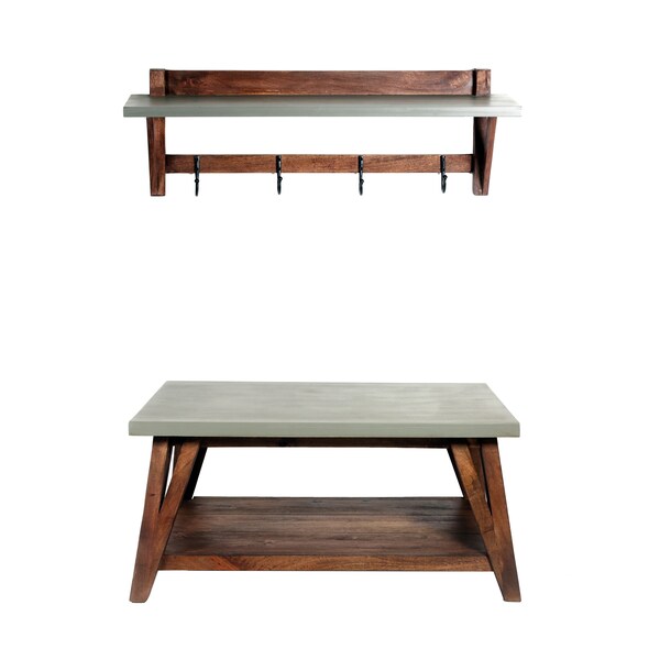 Alaterre Furniture Brookside 40"W Wood with Concrete-Coating Entryway Coat Hook and Bench - AWBS042470
