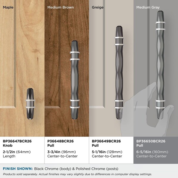 Amerock London 6-5/16 in 160 mm Center-to-Center Black Chrome/Polished Chrome Cabinet Pull - BP36650BCR26