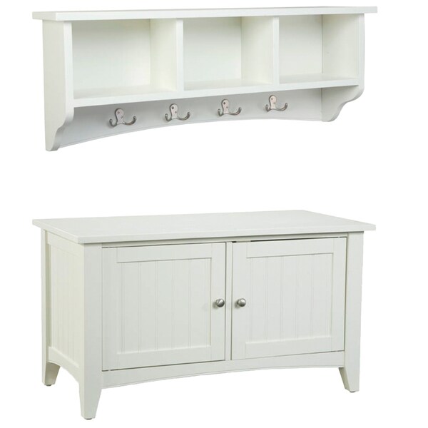 Alaterre Furniture Shaker Cottage Storage Coat Hook with Cabinet Bench Set, Ivory - ASCA0405IV