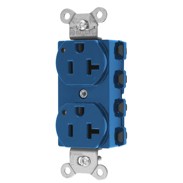 Hubbell Wiring Device-Kellems Straight Blade Devices, Receptacles, Duplex, SNAPConnect, LED Indicator, 20A 125V, 2-Pole 3-Wire Grounding, 5-20R, Nylon, Blue - SNAP5362BLL