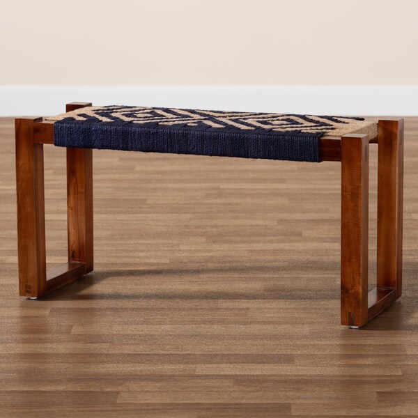 Bali & Pari Prunella Modern Bohemian Two-Tone Seagrass and Acacia Wood Accent Bench - 240-13460-ZORO