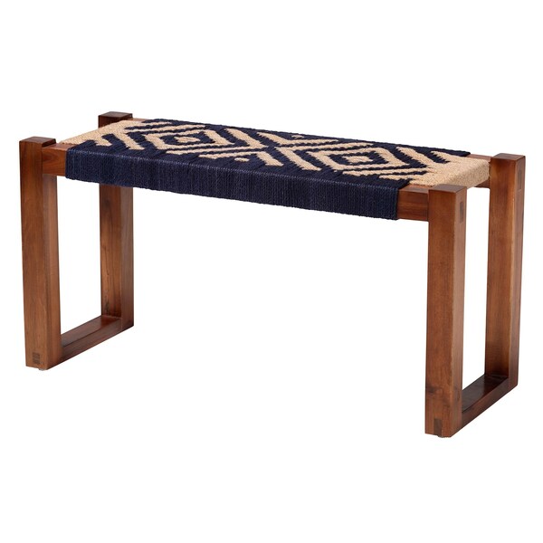 Bali & Pari Prunella Modern Bohemian Two-Tone Seagrass and Acacia Wood Accent Bench - 240-13460-ZORO